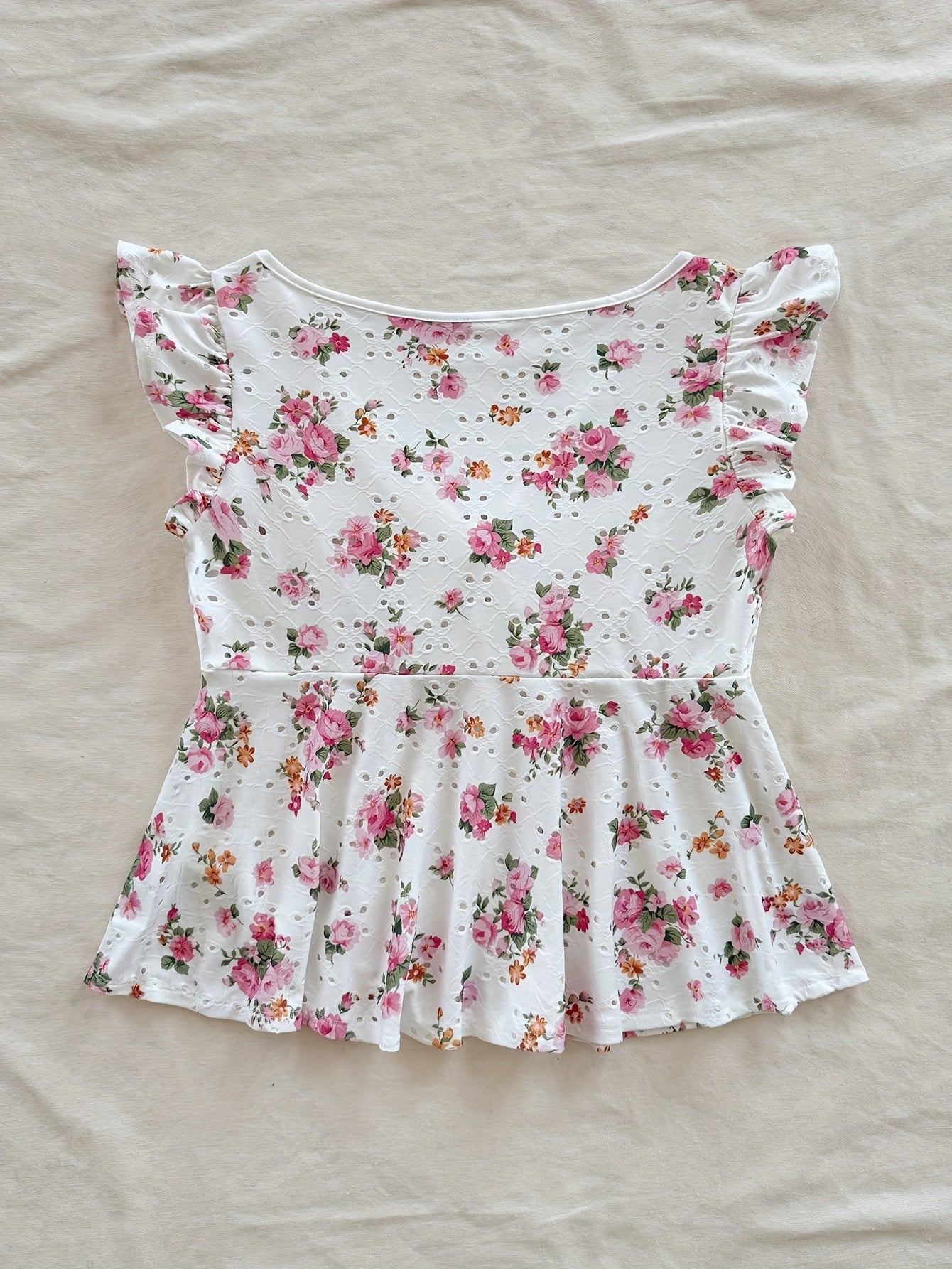 Dam Peplum Blus med Blommigt Mönster