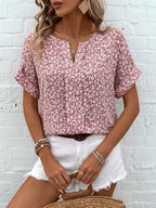 Dam Blus Elegant Blommig Kortärmad Sommar