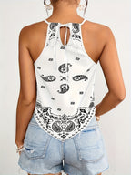 Dam Halterneck Blus med Paisley Mönster