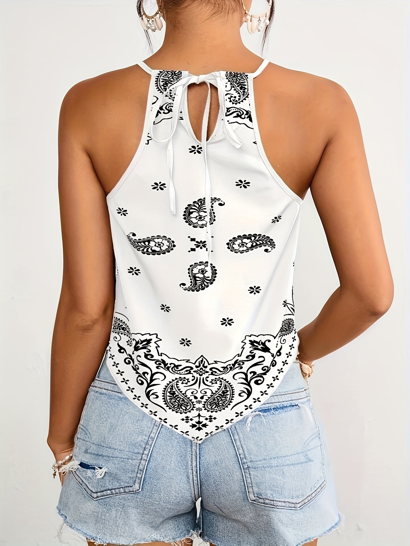 Dam Halterneck Blus med Paisley Mönster