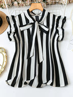 Dam Blus Elegant Randig Med Rosett