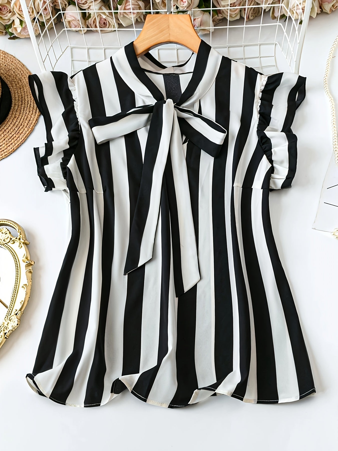 Dam Blus Elegant Randig Med Rosett