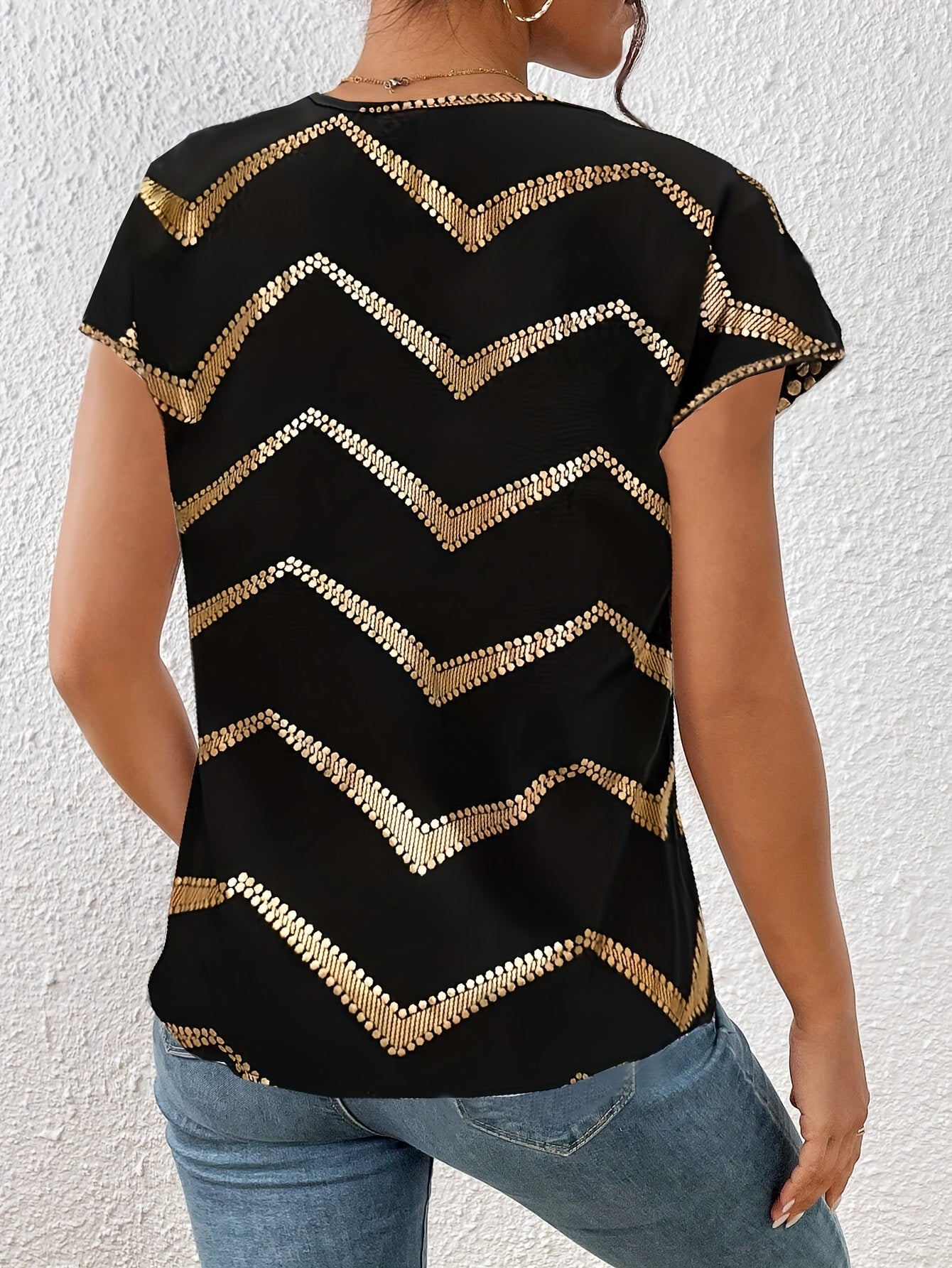 Dam Topp Elegant Geometriskt Mönster Kortärmad