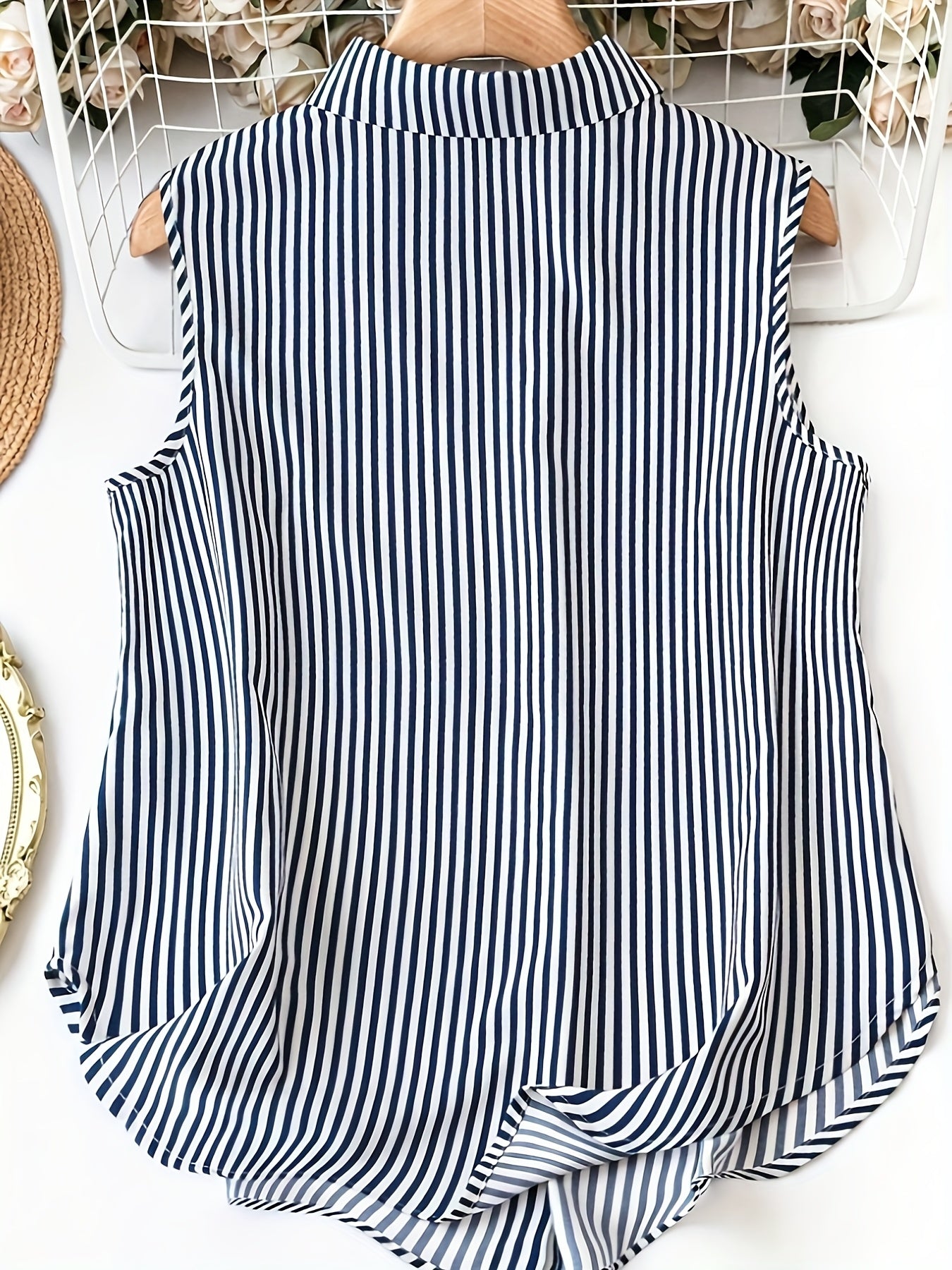 Dam Ärmlös Randig Skjortblus Elegant Sommar