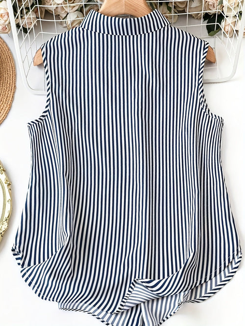 Dam Ärmlös Randig Skjortblus Elegant Sommar