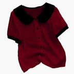 Dam Blus Elegant Kortärmad Med Krage