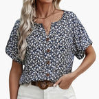 Dam Blommig Kortärmad Skjortblus
