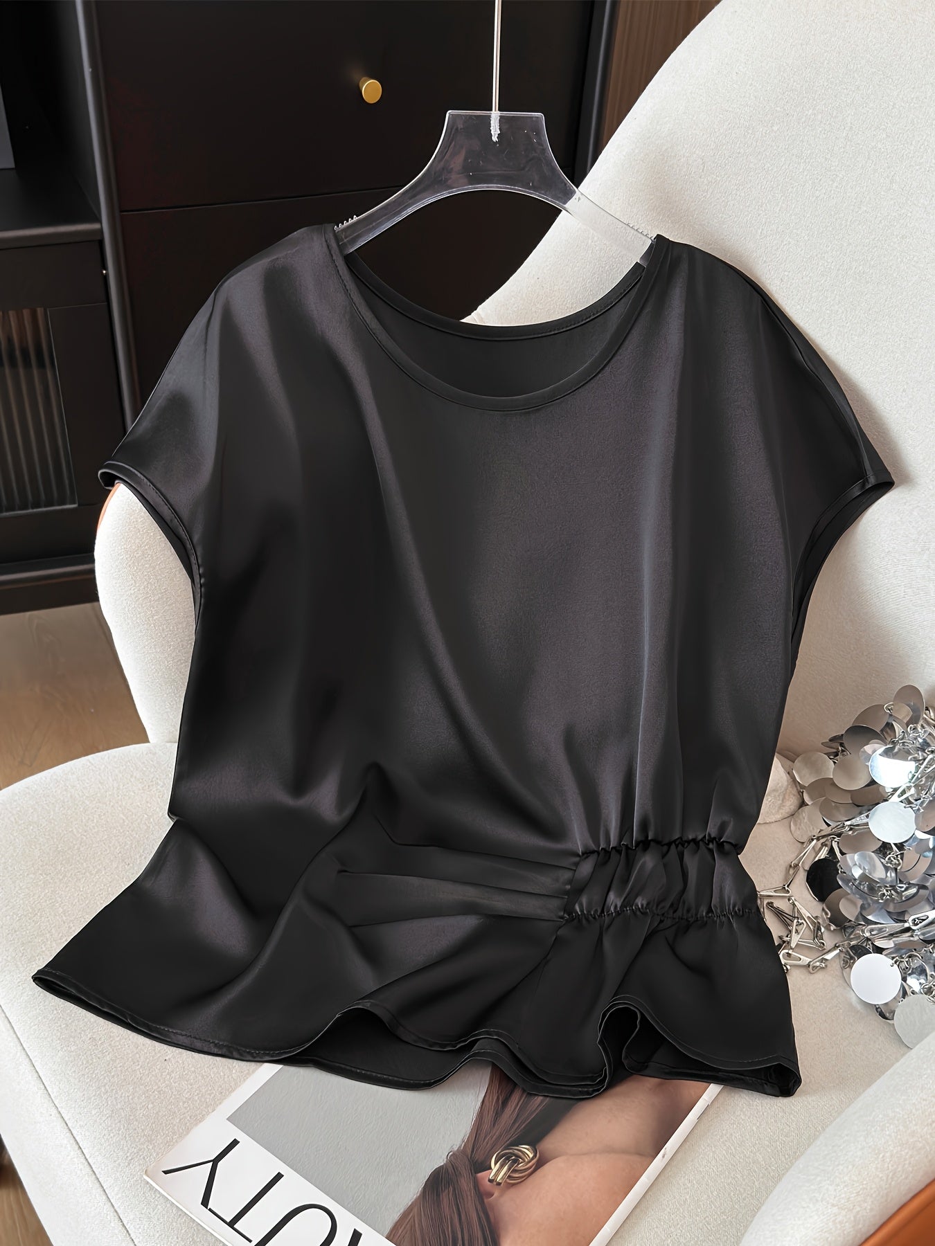 Dam Blus med Asymmetrisk Rynkning och