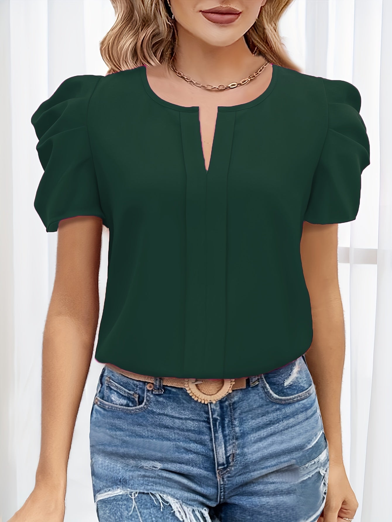 Dam Elegant Blus med Puffärm och