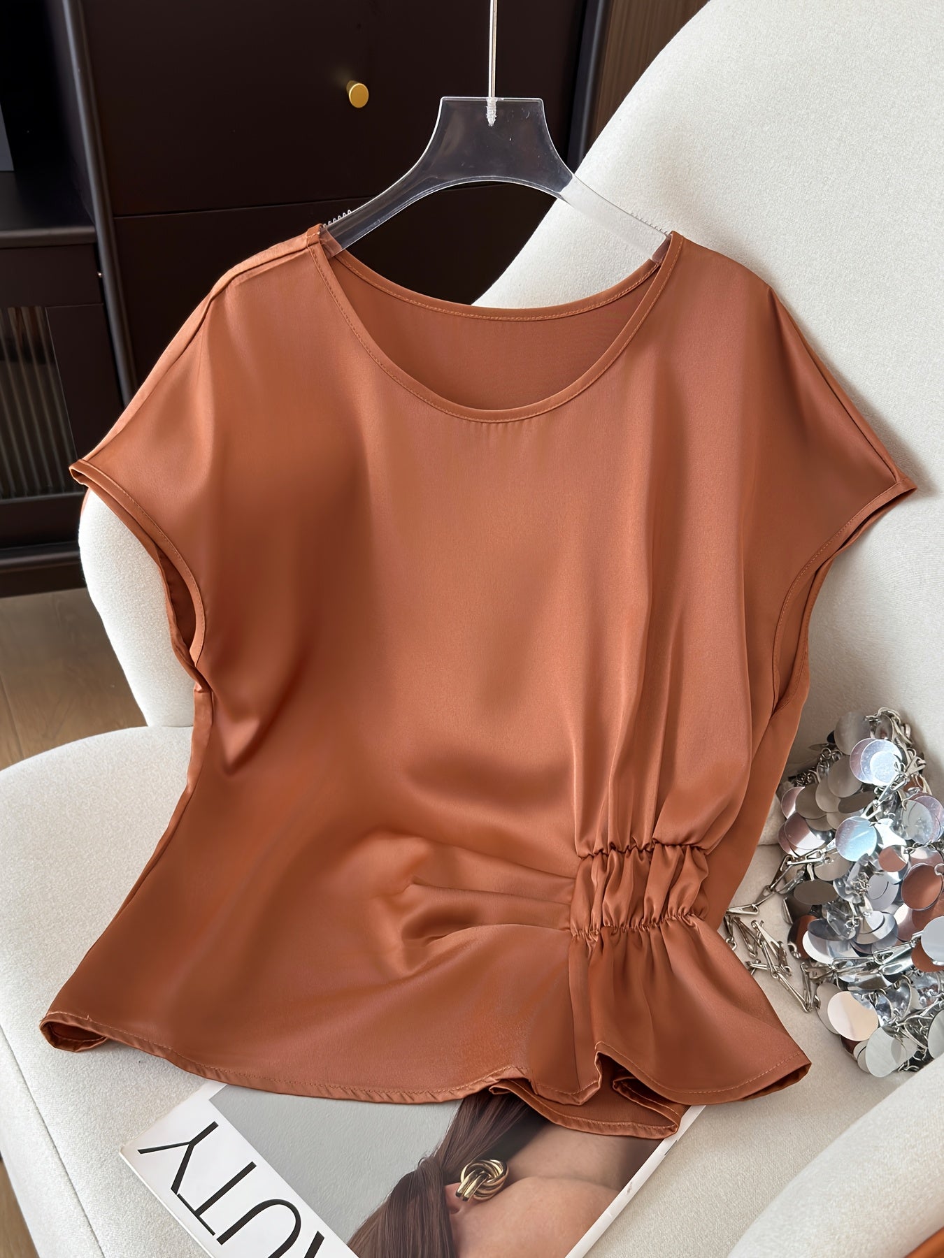Dam Blus med Asymmetrisk Rynkning och