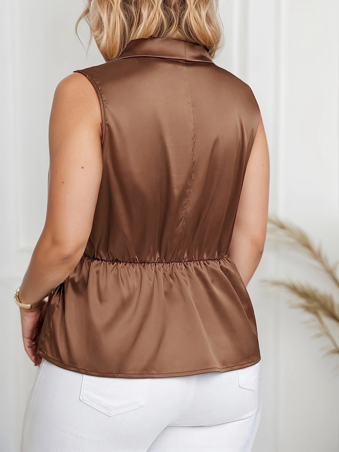 Dam Elegant Asymmetrisk Ärmlös Blus med