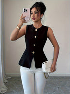 Dam Elegant Figursydd Ärmlös Blus med