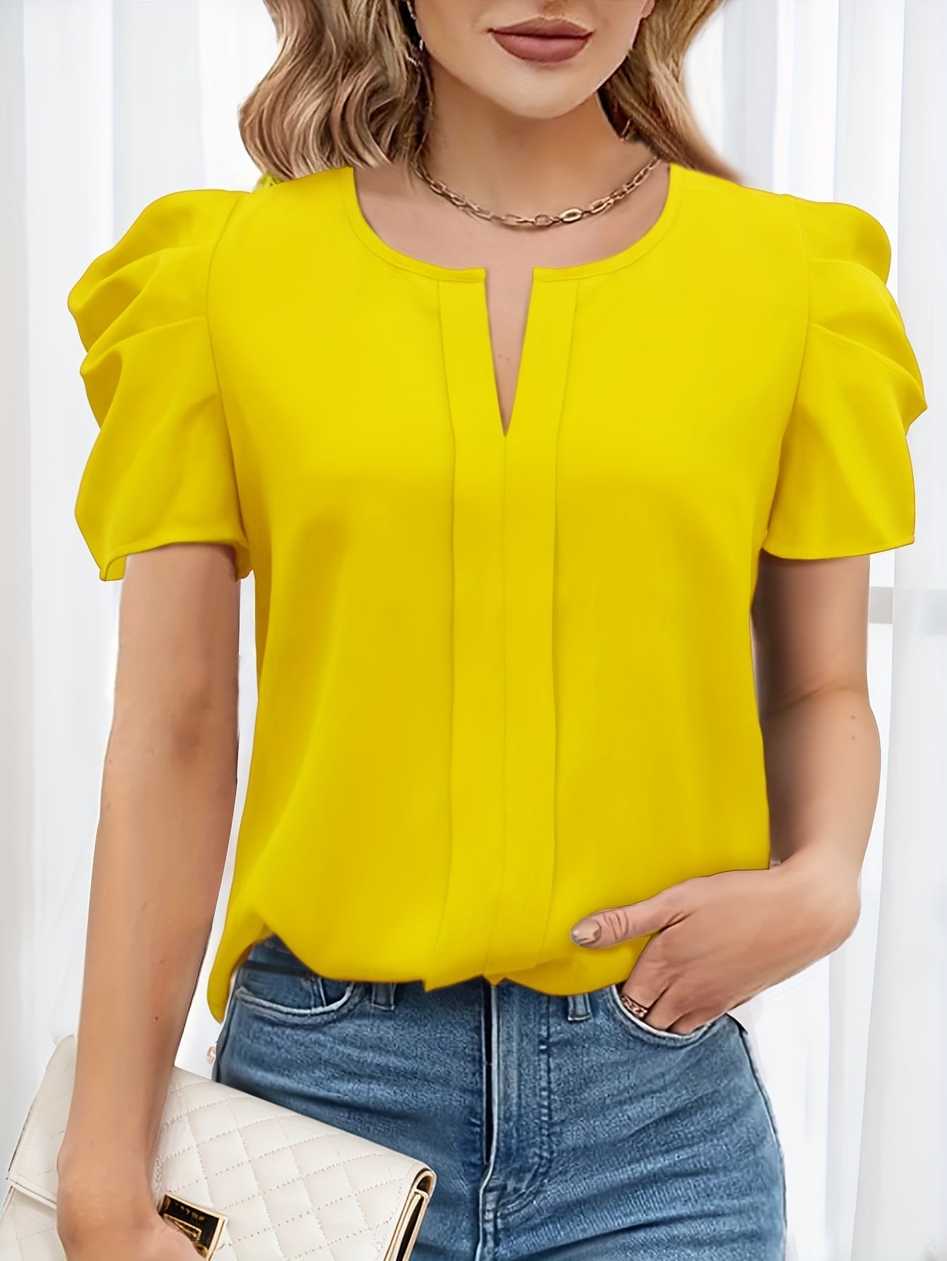 Dam Elegant Blus med Puffärm och