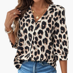 Dam Elegant Leopardmönstrad Blus med Lång