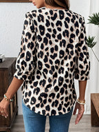 Dam Elegant Leopardmönstrad Blus med Lång