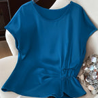 Dam Blus med Asymmetrisk Rynkning och