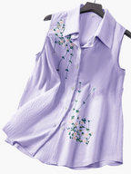 Dam Ärmlös Elegant Blus med Broderade