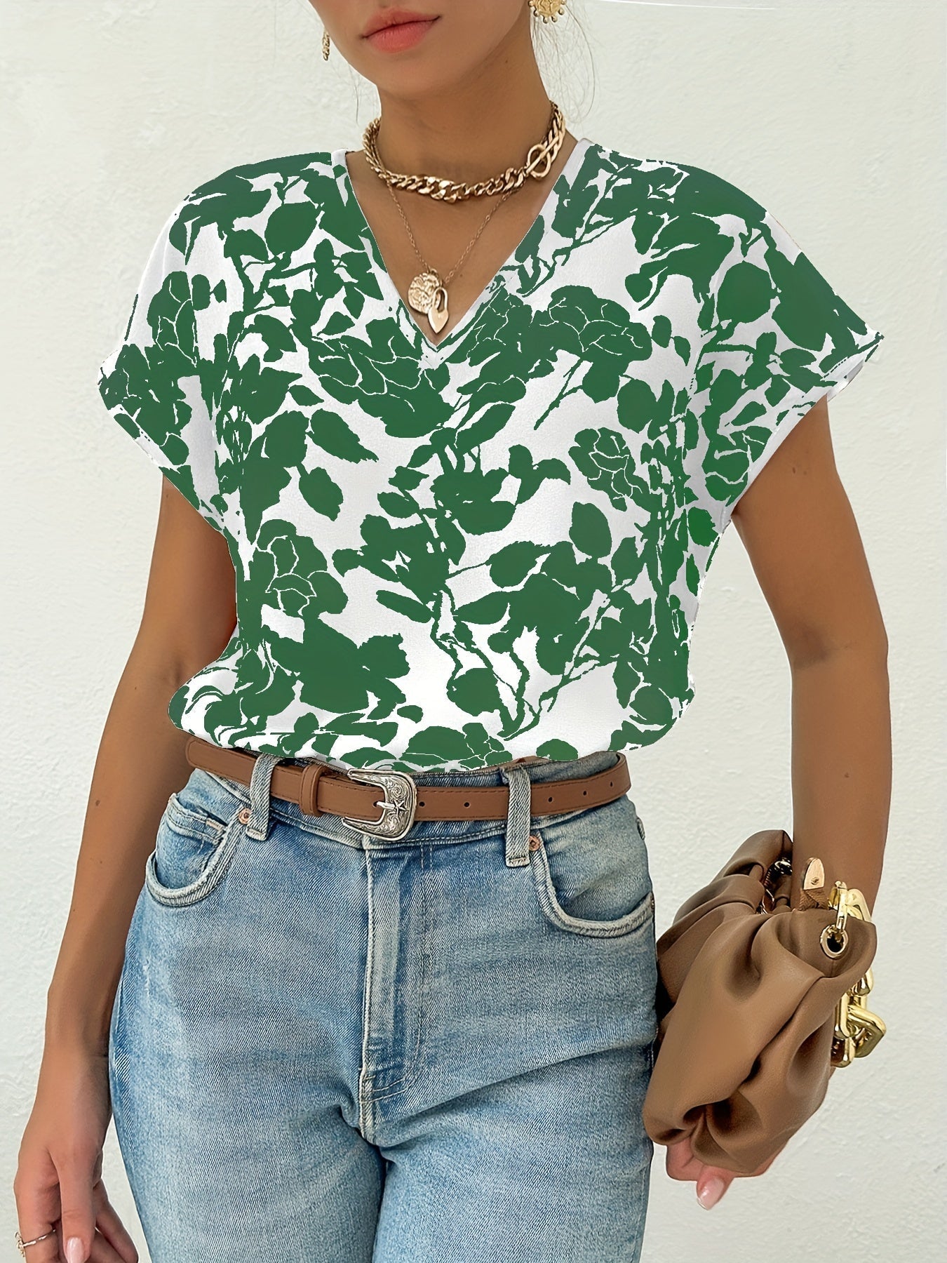 Dam Elegant Blus med Blommönster och