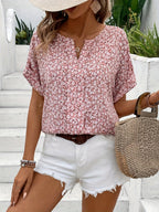 Dam Blus Elegant Blommig Kortärmad Sommar