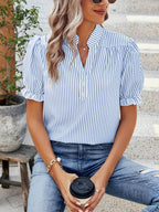 Dam Blus Randig Vardag Elegant Puffärm