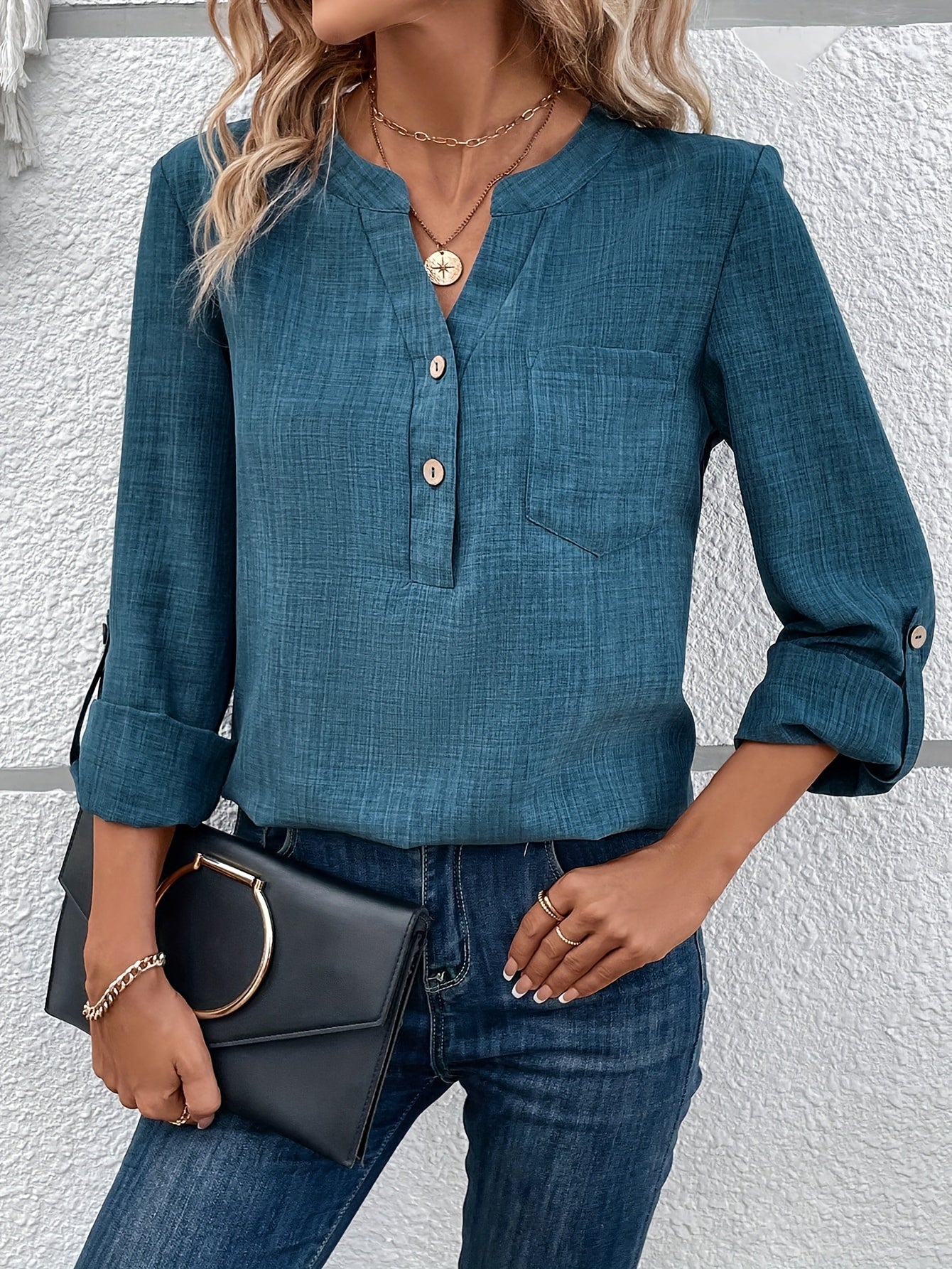 Dam Blus Vardagsstil med Enkel Fickdetalj