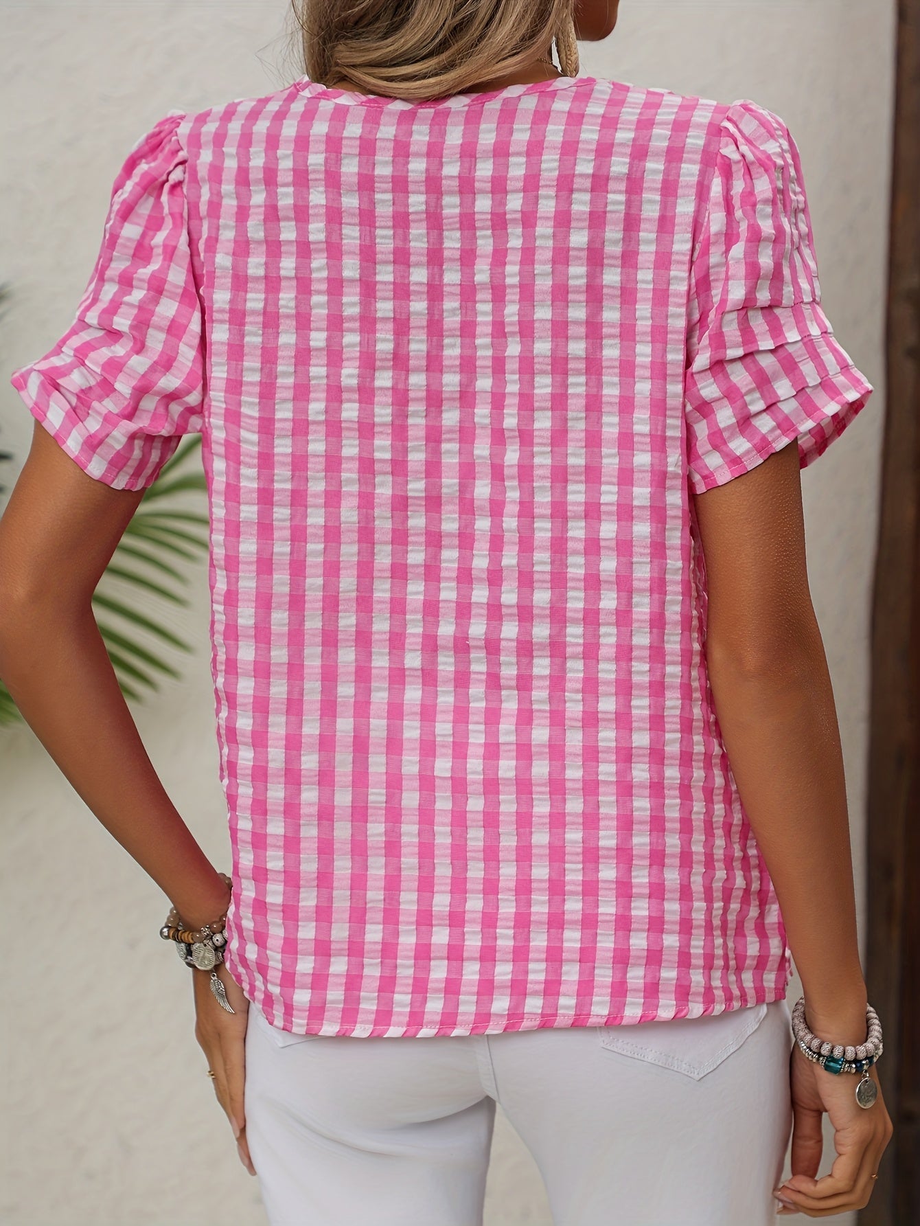 Dam Blus Elegant Rutig Vår/Sommar Top