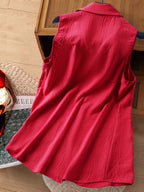 Dam Ärmlös Elegant Blus med Broderade