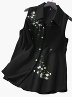 Dam Ärmlös Elegant Blus med Broderade