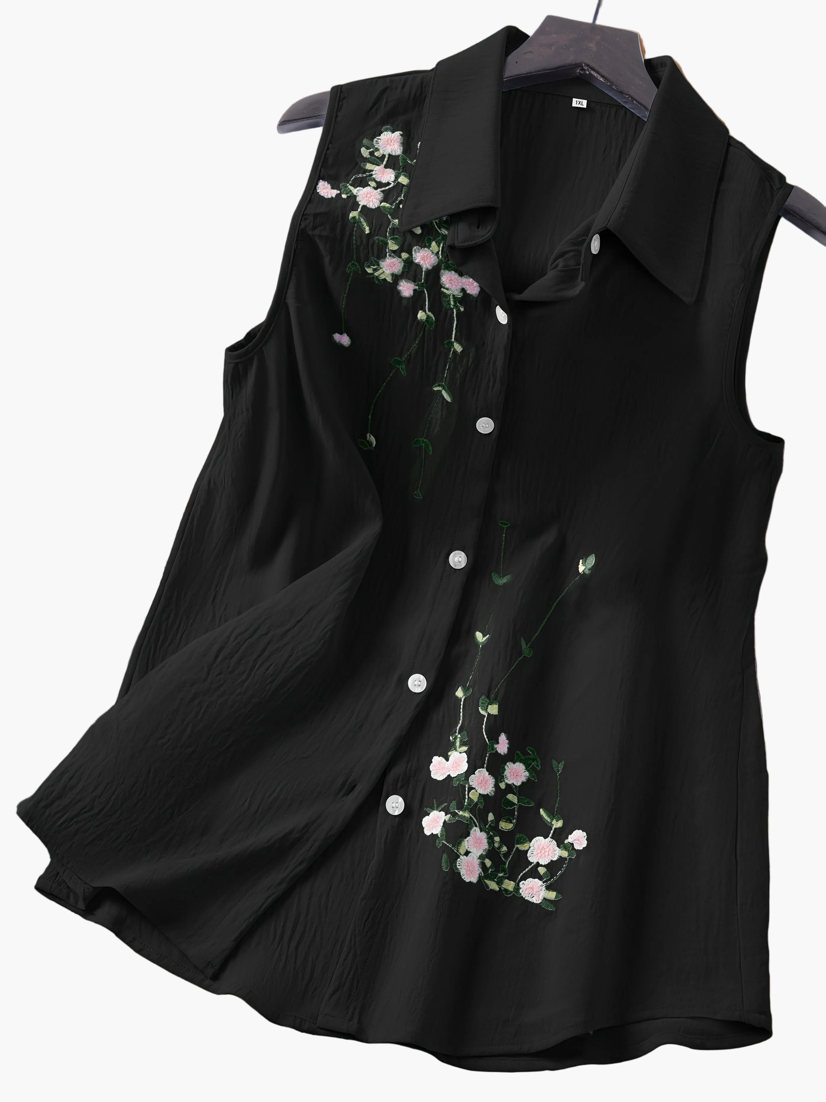 Dam Ärmlös Elegant Blus med Broderade