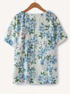 Dam Blus Vintage Blommig Kortärmad Sommartopp