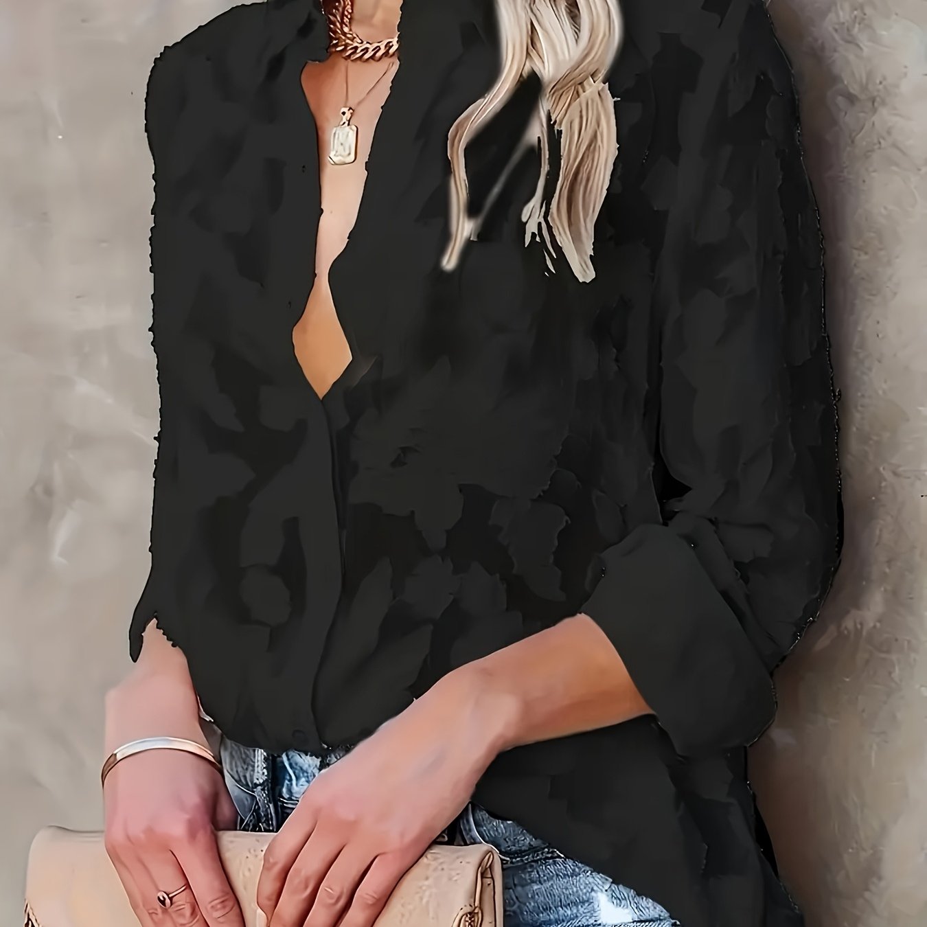 Dam Blus med Blommönster och Elegant
