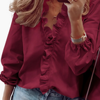 Dam Elegant Rutig Volangblus med V