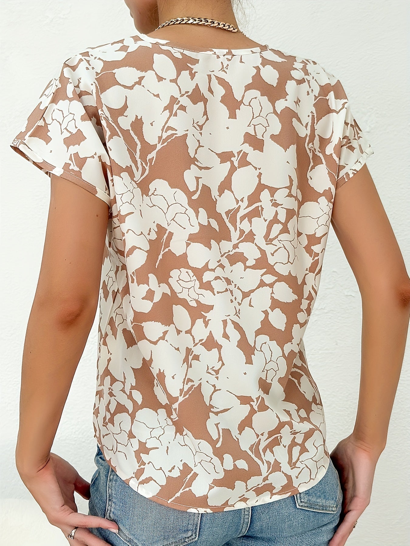 Dam Elegant Blus med Blommönster och