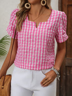 Dam Blus Elegant Rutig Vår/Sommar Top