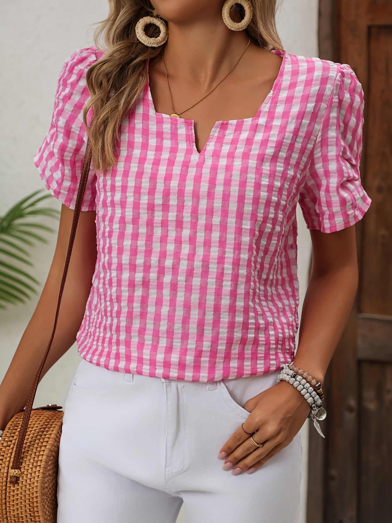 Dam Blus Elegant Rutig Vår/Sommar Top