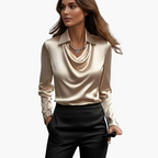 Dam Blus Elegant Drape Hals Ringning
