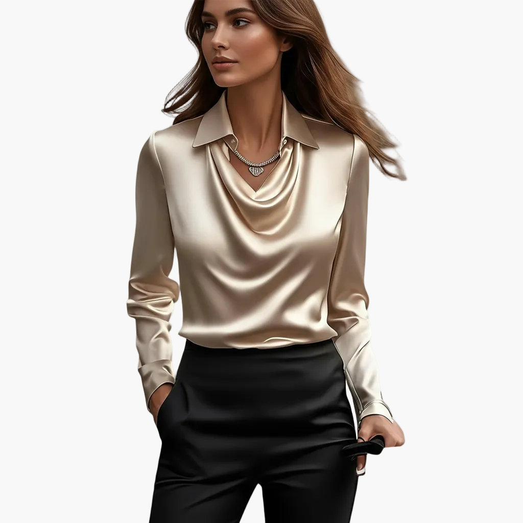 Dam Blus Elegant Drape Hals Ringning