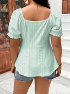 Dam Blus med Puffärm och Broderie