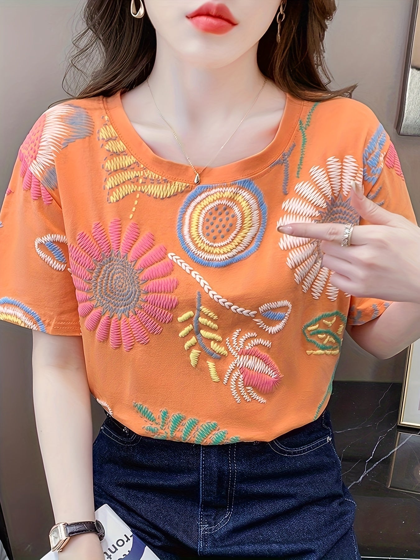 Dam Topp Broderad Boho Stil Ledig