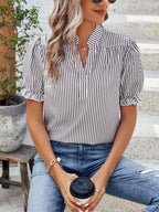 Dam Blus Randig Vardag Elegant Puffärm