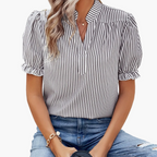 Dam Blus Randig Vardag Elegant Puffärm