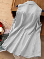 Dam Ärmlös Elegant Blus med Broderade