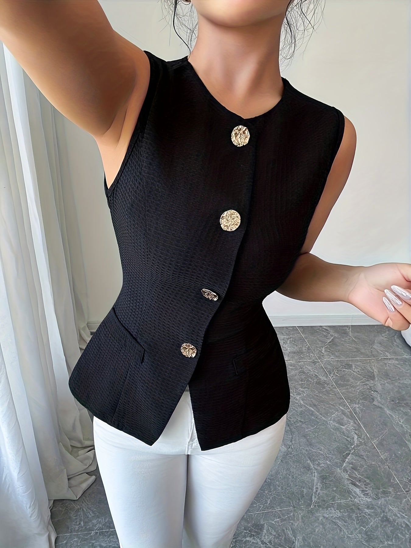 Dam Elegant Figursydd Ärmlös Blus med