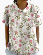 Dam Blus Vintage Blommönster Kortärmad Ledig