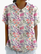 Dam Blus Vintage Blommönster Kortärmad Ledig