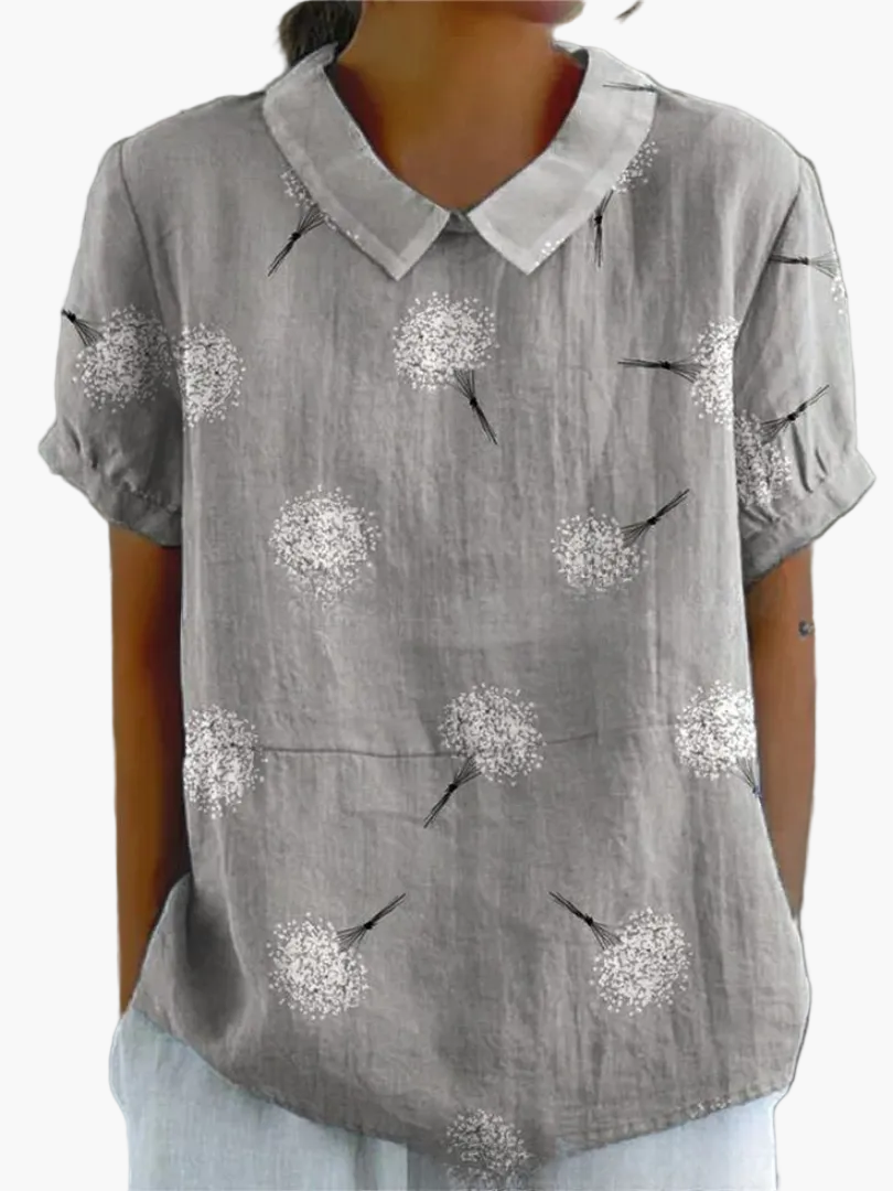 Dam Blus Vintage Blommönster Kortärmad Ledig