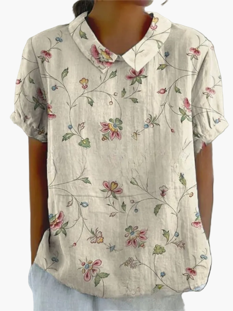 Dam Blus Vintage Blommönster Kortärmad Ledig