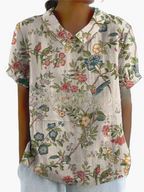 Dam Blus Vintage Blommönster Kortärmad Ledig