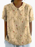 Dam Blus Vintage Blommönster Kortärmad Ledig
