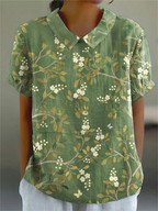 Dam Blus Vintage Blommönster Kortärmad Ledig